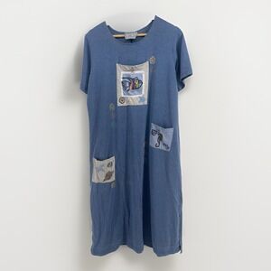 Vintage Cover Charge Blue T-Shirt Dress Fish Sea Life Patchwork Made in USA